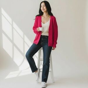 Caslon Electric Pink Wool Blend Button-Up Cardigan Sweater NWT Size XL